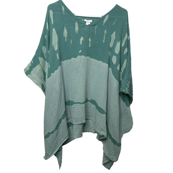 J. Jill Tops - Pure Jill Tie-Dye Crinkle Gauze Poncho Kimono Handkerchief Hem Lagenlook Coastal